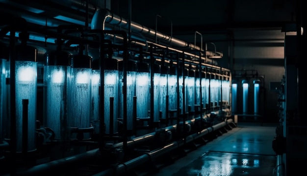 Foto gratuita tubi in acciaio brillante nelle moderne apparecchiature di raffineria industriale generate dall'intelligenza artificiale