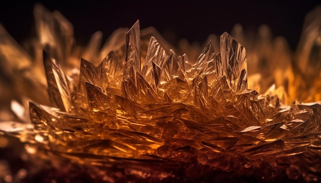 Bright yellow gemstone glowing in fiery heat generated by AI