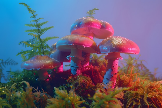 Бесплатное фото Ярко окрашенные огни с грибами и грибами