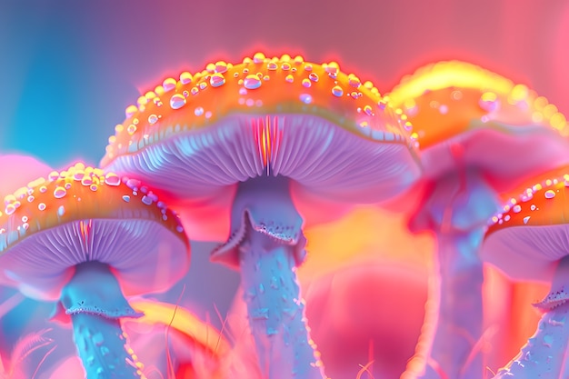 Free photo brightly colored lights with mushrooms and fungi