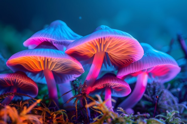 Free photo brightly colored lights with mushrooms and fungi