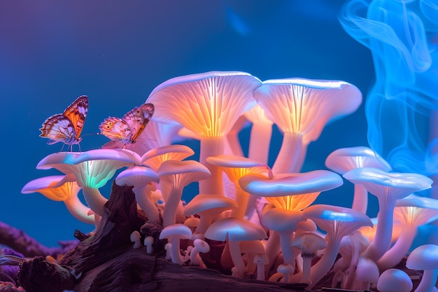 Free photo brightly colored lights with mushrooms and fungi