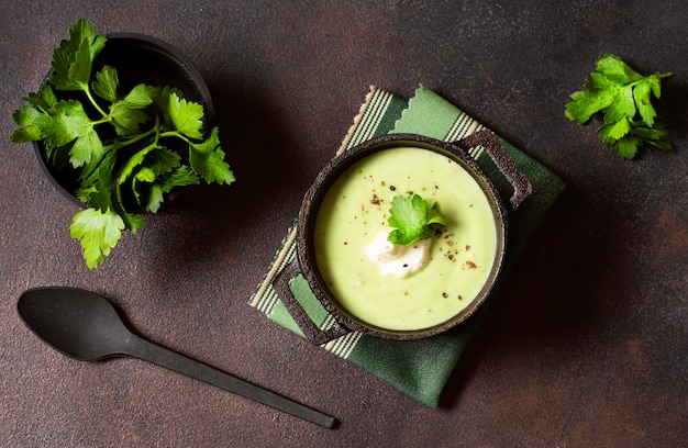 Broccoli creme soup winter food with parsley