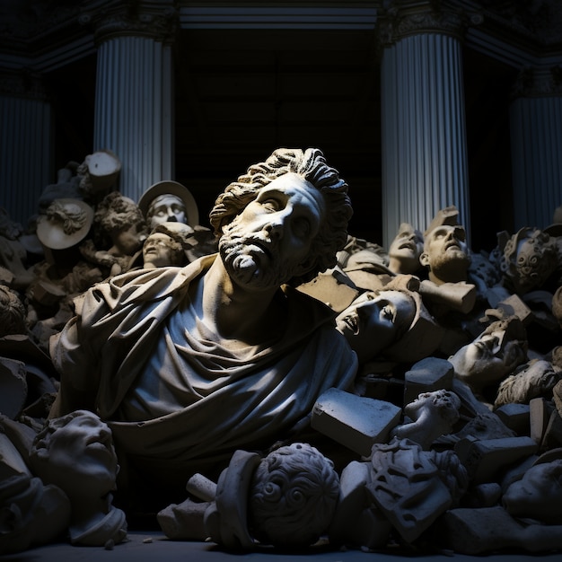 地面に落ちた壊れたギリシャの胸像
