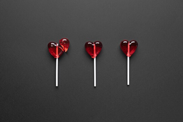 Broken lollipop heart flat lay