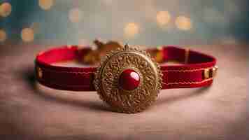 Free photo bronze medal with red ribbon on bokeh background close up