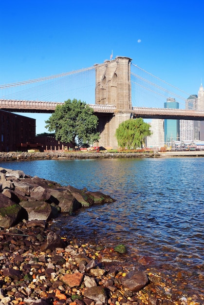 Brooklyn Bridge and over Hudson River