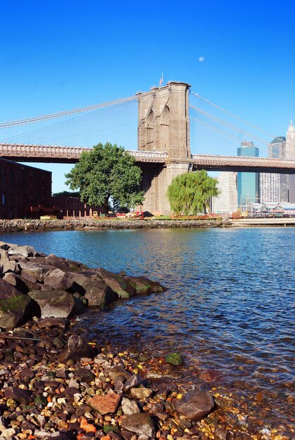 Brooklyn Bridge and over Hudson River