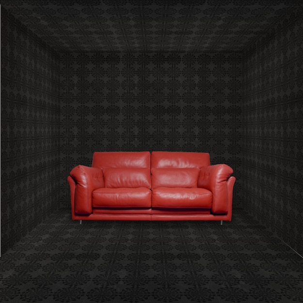 Brow couch in dark room