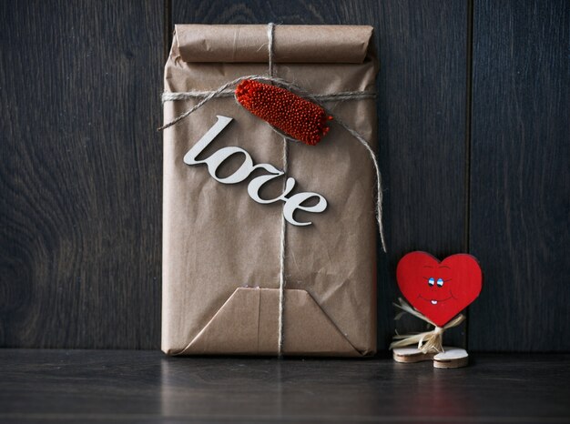 Brown bag in which the word "love"