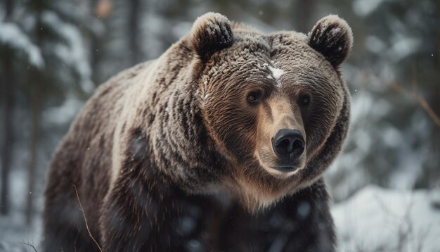 A brown bear in the snow