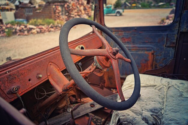 Brown and black steering wheel