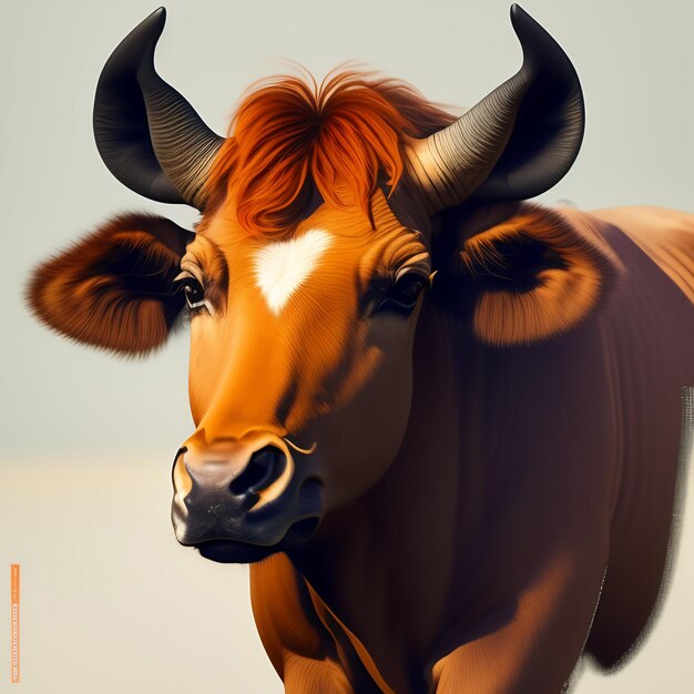 顔に白い斑点のある茶色の牛