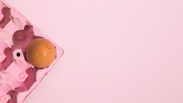 Brown egg in pink rack on table