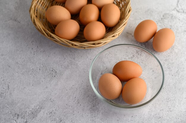 Brown eggs and glasses bowl