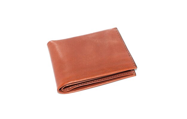 The brown isolated leather pocket with the white background