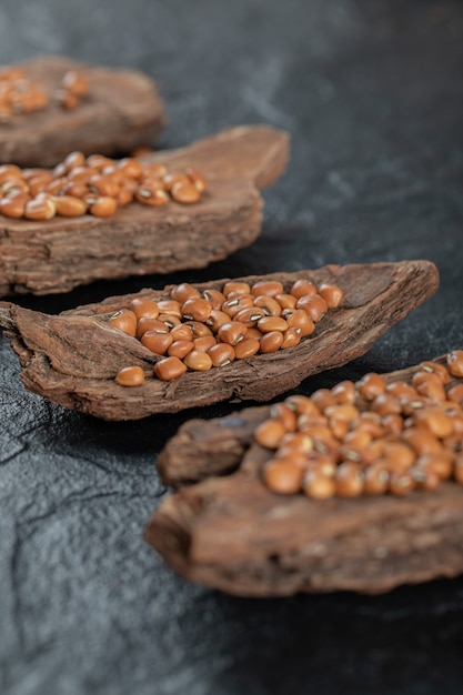 Brown kidney beans isolated on black.