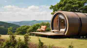Free photo brown luxury pod home on hill sun day