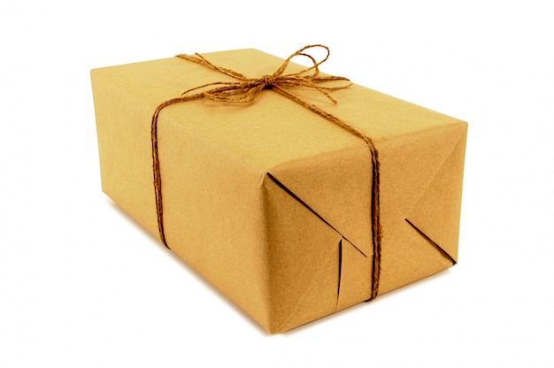 Brown paper package tied with string