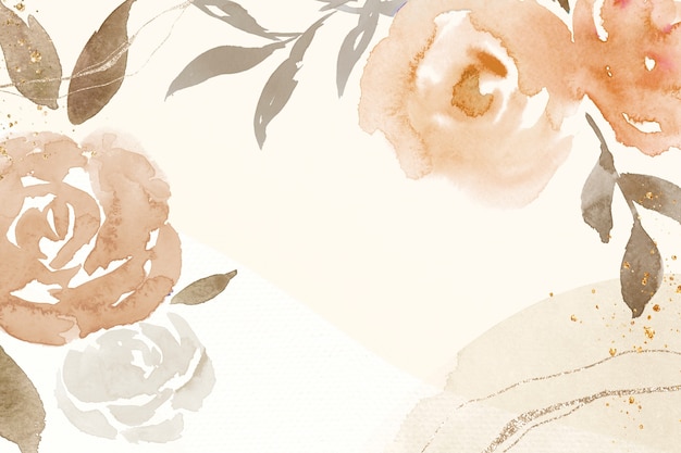 茶色のバラのフレームの背景春の水彩イラスト