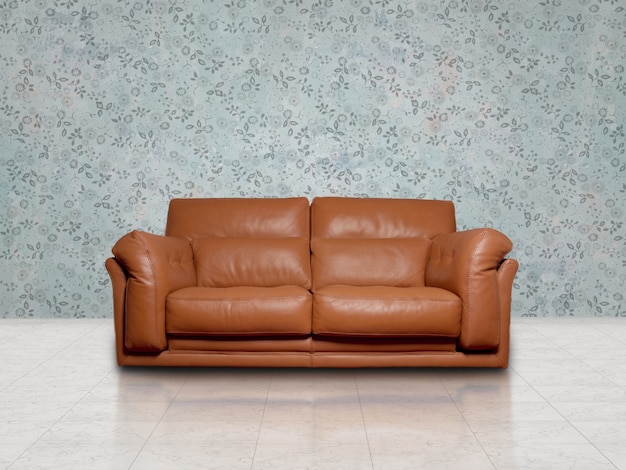 Brown sofa in blue room