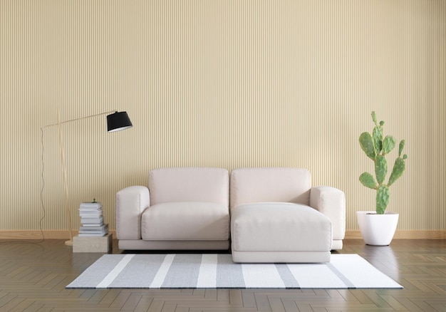 Brown sofa in living room with copy space