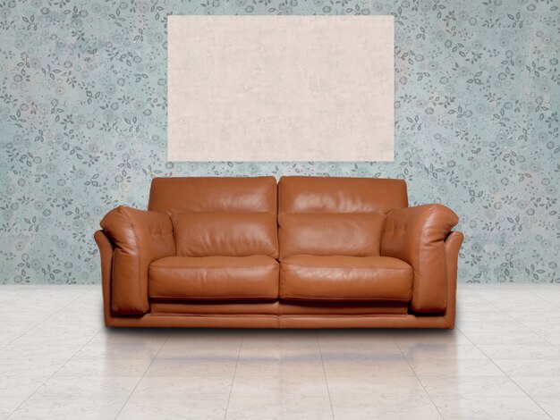 Brown sofa with picture on it