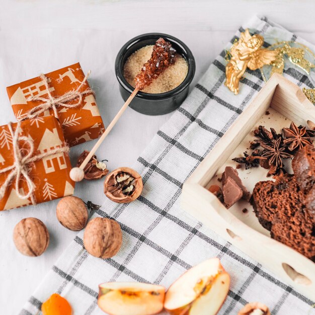 Brown sugar on stick with gift boxes 