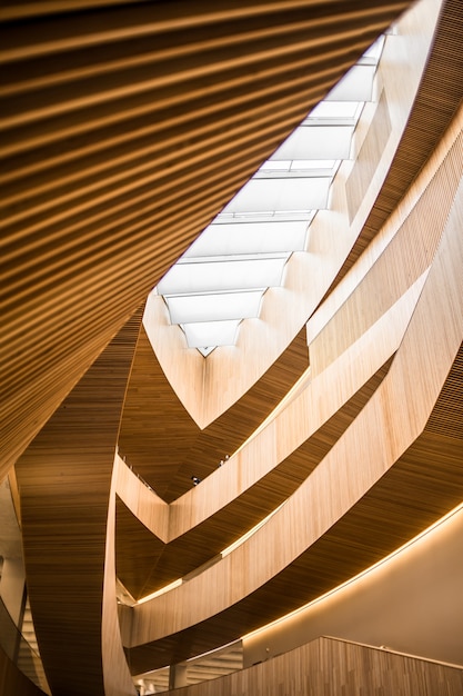 Brown and white spiral stairs