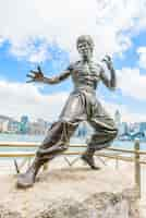 Free photo bruce lee statue at the avenue of stars