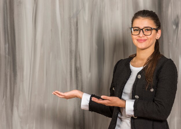 Brunette businesswoman posing