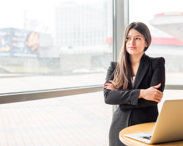 Brunette businesswoman posing