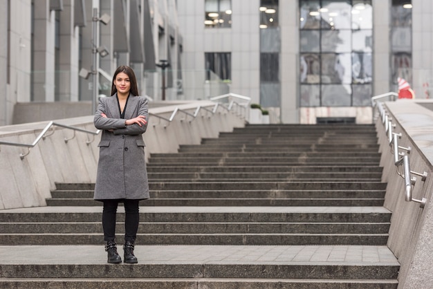 Brunette businesswoman posing