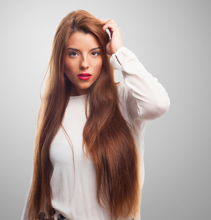 Free Photo brunette cheerful long young beautiful