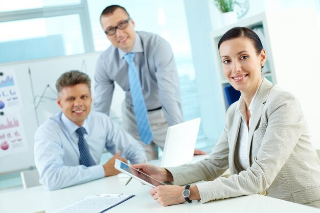 Brunette executive at a meeting