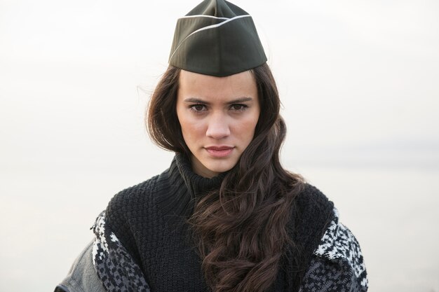 Brunette with soldier hat