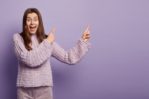 Brunette woman wearing knitted sweater