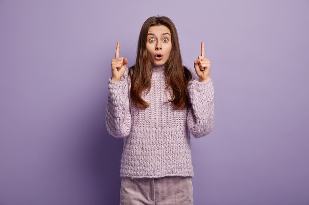 Brunette woman wearing knitted sweater