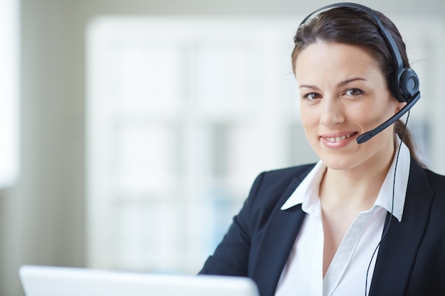 Brunette woman with headphones