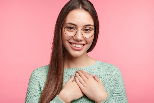 Brunette woman with long straight hair