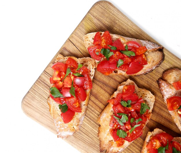 Bruschetta on a chopping board