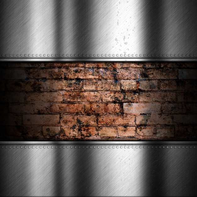 Free photo brushed metal background with brick