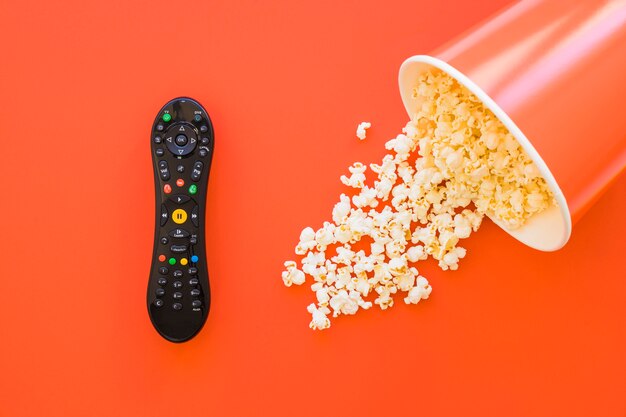 Bucket of popcorn and remote control