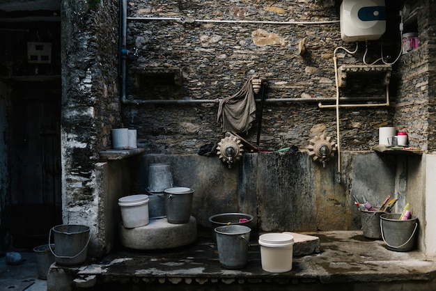 Buckets at a washing area