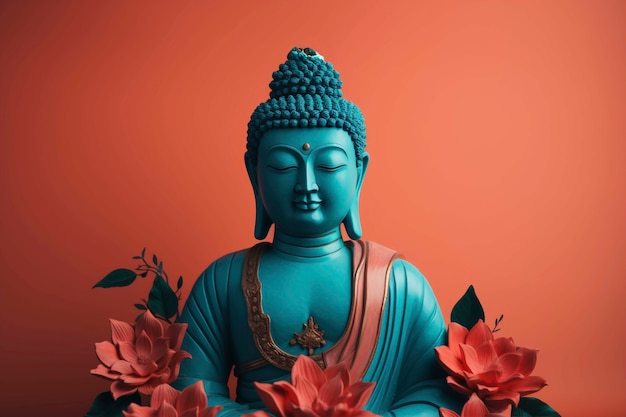 Foto gratuita statua di buddha con fiori