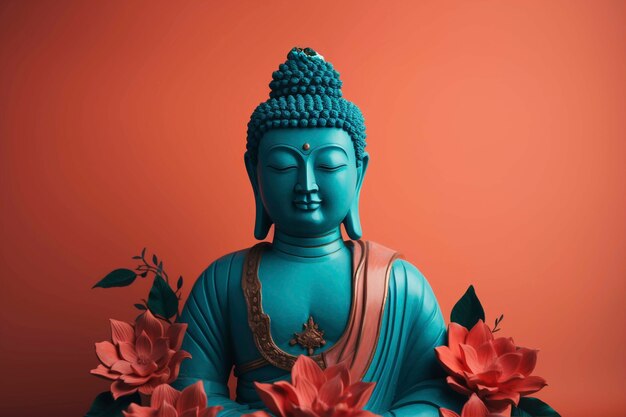 Buddha  statue with flowers