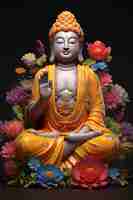 Free photo buddha  statue with flowers