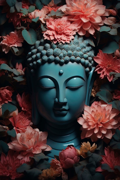 Free photo buddha statue with flowers