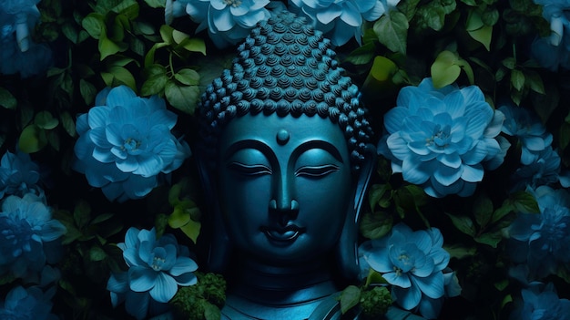 Foto gratuita statua di buddha con fiori