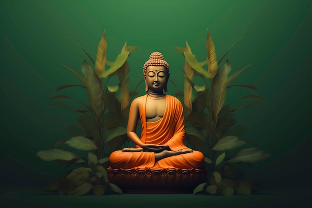 Buddha  statue with leaves